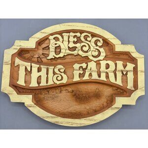 Vtg Wooden Bless This Farm Wall Hanging Rustic Decor Carved Design‎